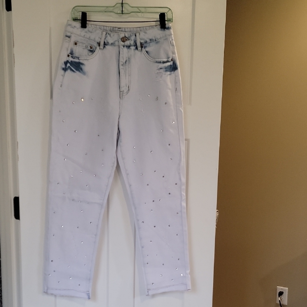 Women's White Embellished Jeans